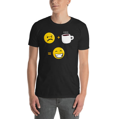 Grumpy Face Plus Coffee Equals Smiley Face - Short-Sleeve Unisex T-Shirt